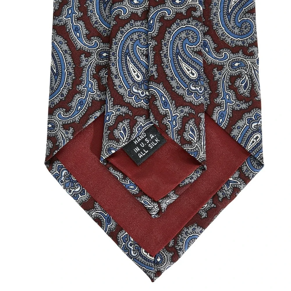 JOS A BANK COLLECTION Mens Silk Necktie Burgundy‎ Blue Paisley Handcrafted USA
